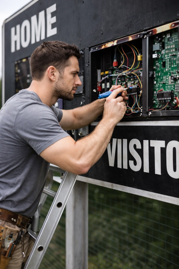Repairing electronics inside scoreboard